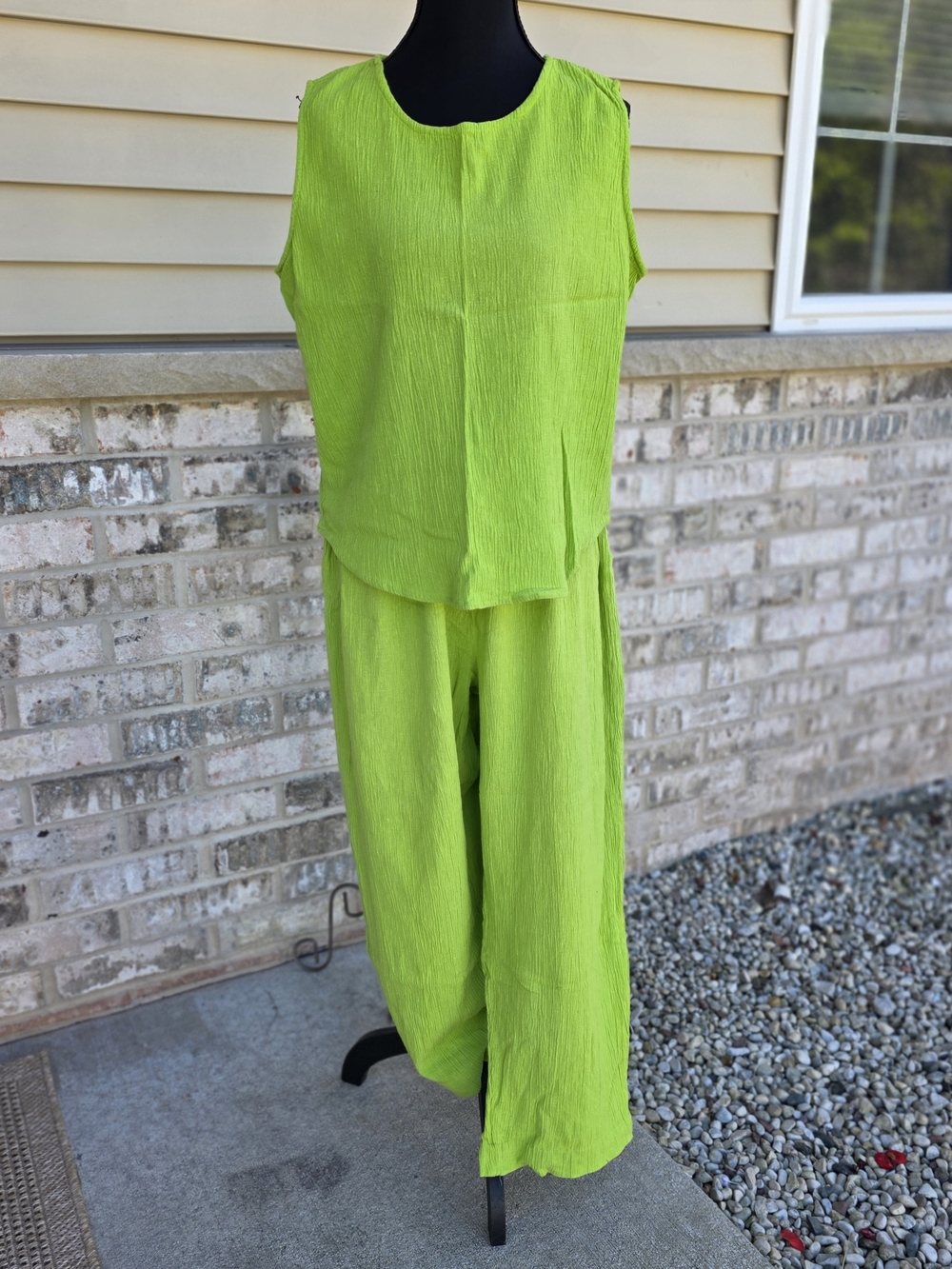 Studio Wear Lime Green Crinkle Cotton 2 Piece Set Size Large Y2K